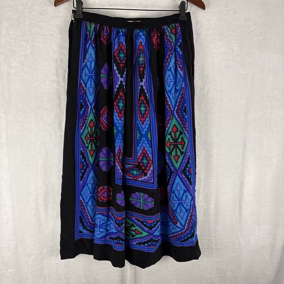 Vintage Anne Crimmins For Umi Collections Silk Aztec Abstract Print Skirt Sz 12 - Picture 5 of 6